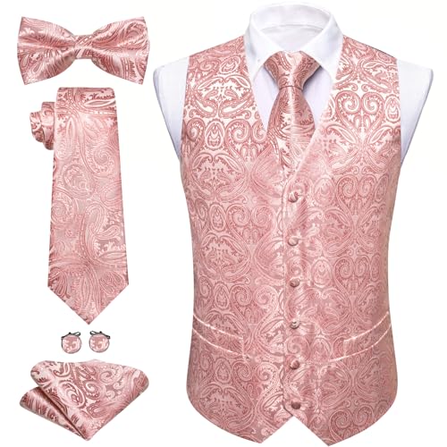 Image of Barry.Wang Men's Suit Vest Tie Bowtie Set Formal Silk Paisley Waistcoat Hanky Cufflinks Lapel Pin Set Wedding Party 7PCS