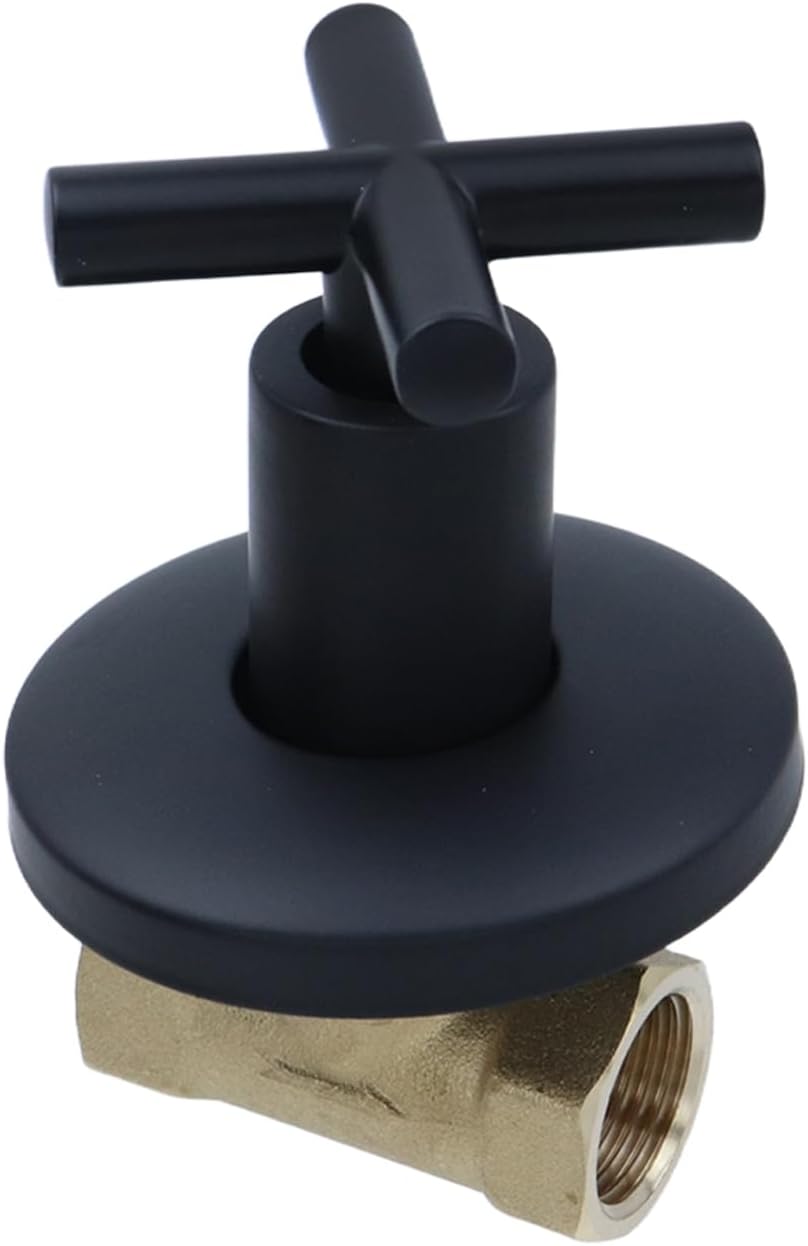 Dnyta Brass Concealed Water Stop Valve, Water Shut Off Valve Flow Control Pressure Regulator with Cross Handle for Kitchen Bathroom (1/2 in, Black)
