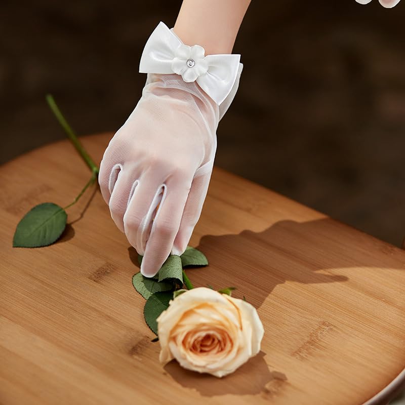 Women's Short Gloves for Wedding Full Finger Bridal Party Evening Dress Gloves Sheer3