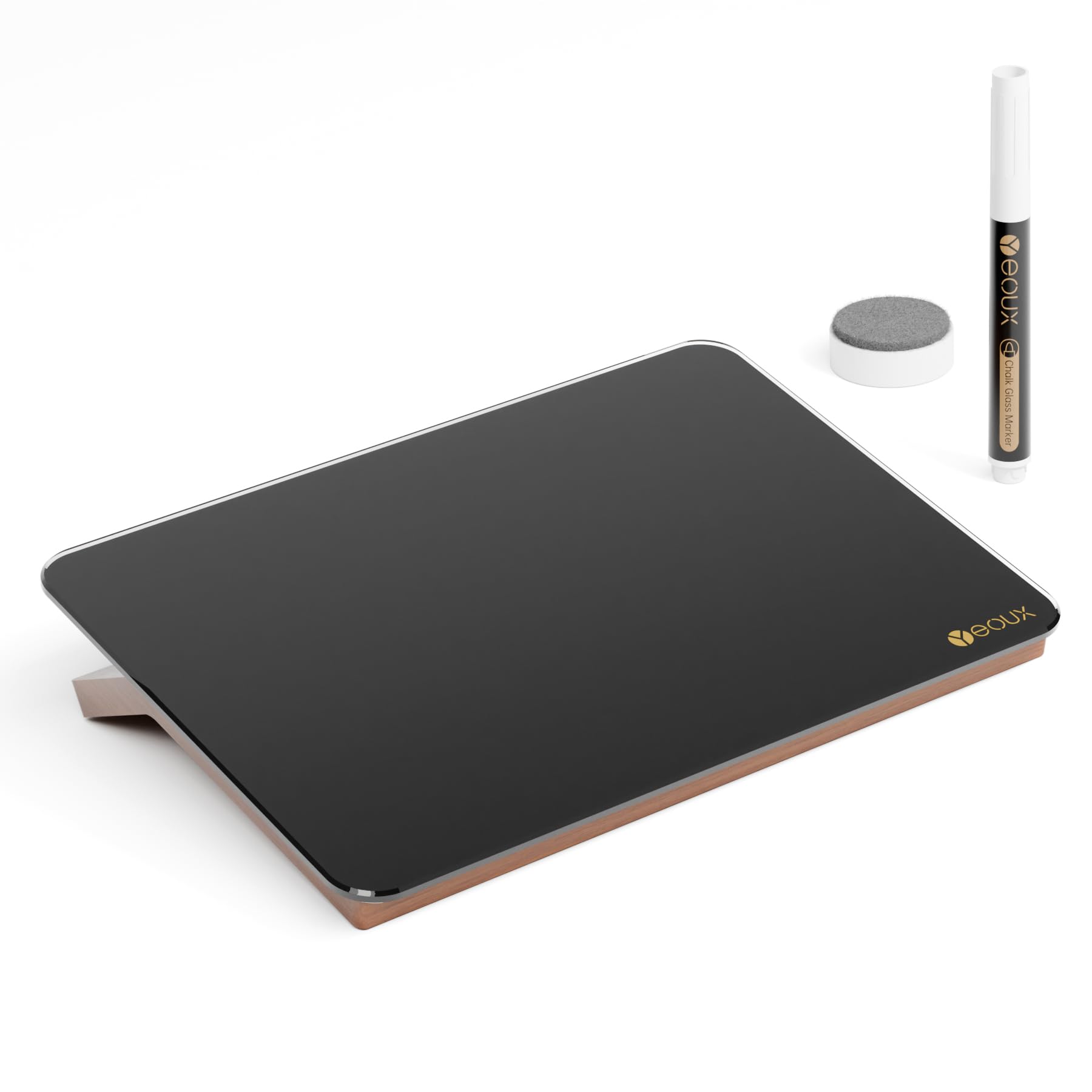Yeoux Pizarra de borrado en seco de cristal negro con soporte de madera reversible de 6.7 x 9.5 pulgadas | Construido con madera de nogal maciza y vidrio templado, pizarra blanca pequeña para escritorio, hogar, oficina y escuela