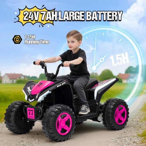 Image of Kids Electric ATV 4 Wheeler, 24V Ride On Toy for Big Kids, Pink