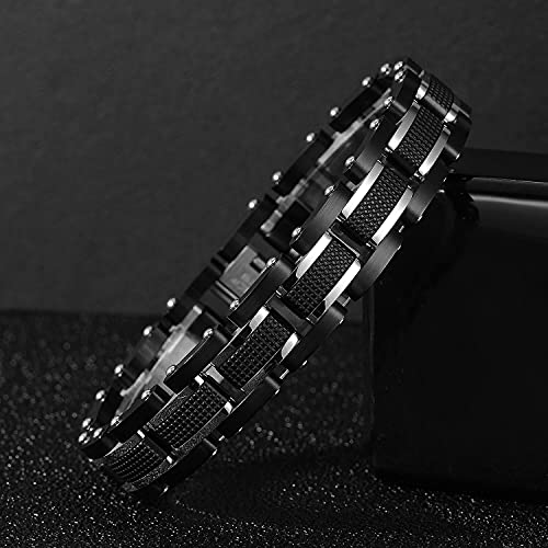 Men's Stainless Steel Two-Tone Square Link diamond Bracelet in Black & Blue Ion-Plated Black3