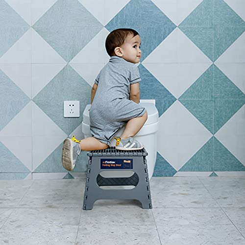 Image of Flottian 11 inch Folding Step Stool for Adults and Kids Holds Up to 300 lbs,Non-Slip Folding Stools with Portable Handle, Compact Plastic Foldable Step Stool for Bathroom,Bedroom, Kitchen Gray