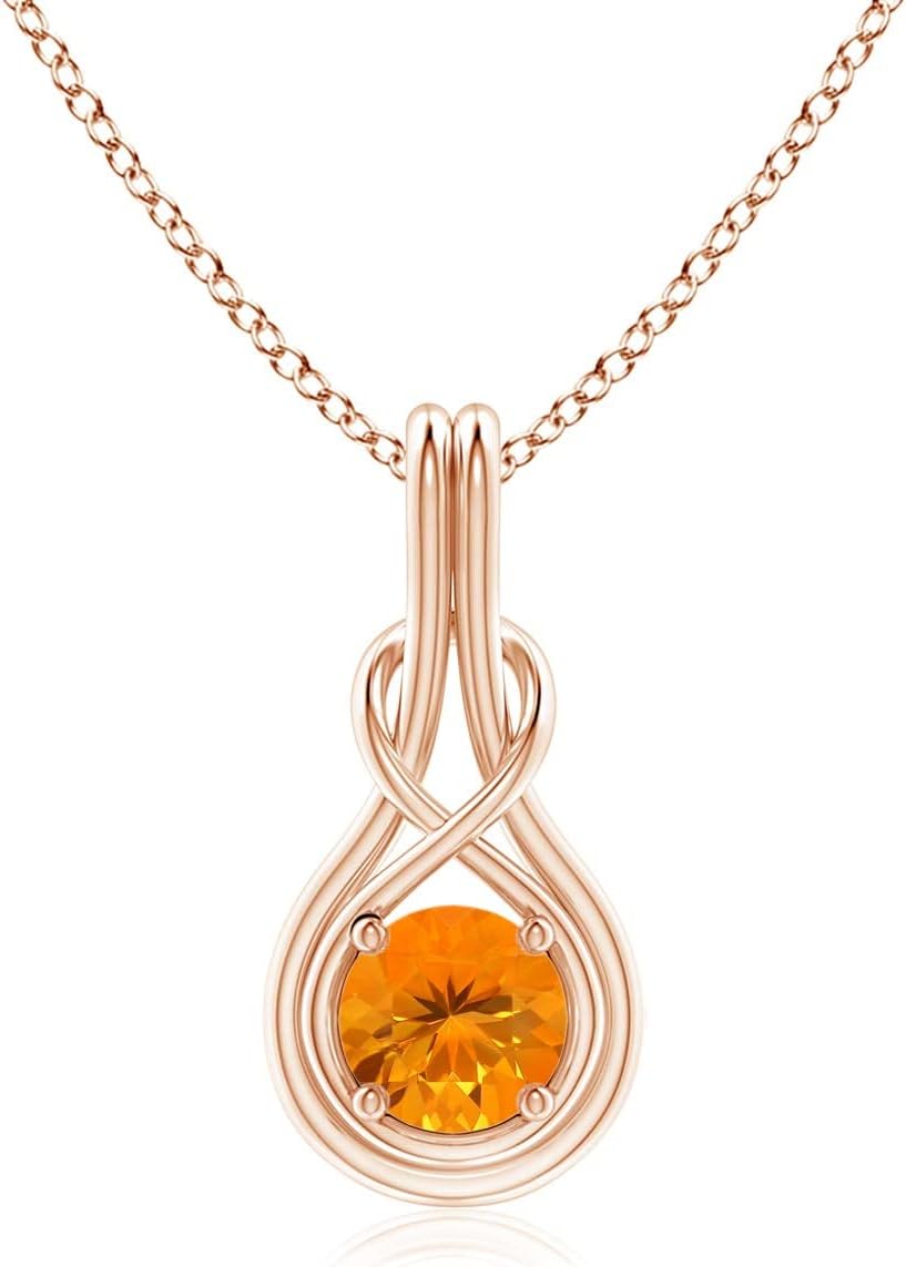 Angara Natural Fire Opal Solitaire Pendant for Women | 0.32 ct Round Fire Opal Infinity Knot Pendant Necklace in Rose Gold | Birthday, Anniversary, Gemstone Jewelry Gift | AA | 5mm