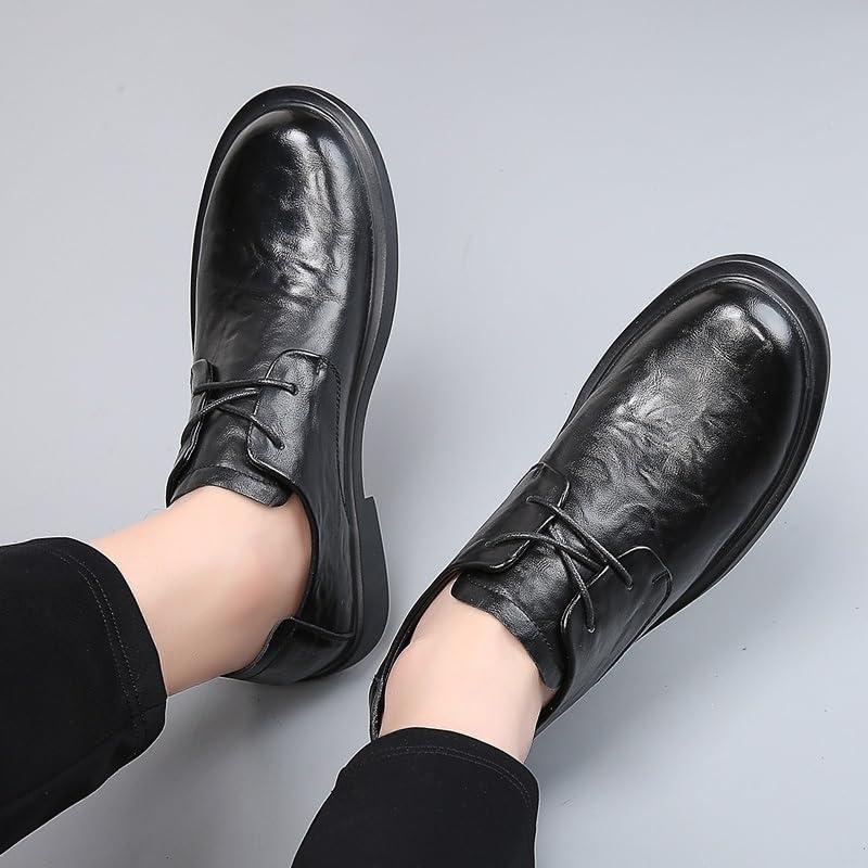 Casual Oxford Dress Shoes for Men's Burnished Leather Lace-up Breathable Slip Resistant Low Top Rubber Sole Non Slip Working2