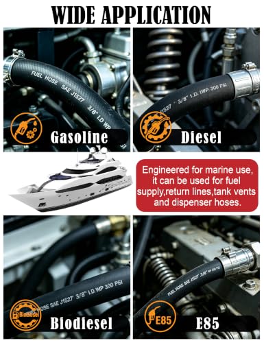 Image of 3 /8 Inch Marine Fuel Line Hose 25FT NBR Rubber SAE J1527 Type A1-15