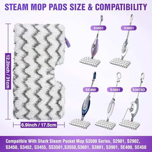 Image of S3501 S3601 Steam Mop Replacement Pads Compatible with Shark Steam Pocket Mops S3501 S3601 S3550 S3801 S3901 S3601D S3801CO S3901D S3455K S2902 SE450, Washable Microfiber Mop Pads Reusable, 3 Pack