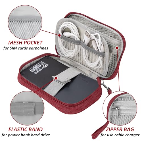 Tunejoy Bolsa para Cables de Viaje Portátil Electrónico Accesorios Organizador Impermeable Pequeña Estuche para Cargador Banco de Energía 18,5 * 11,5 * 2,5 cm Rojo - imagen 2