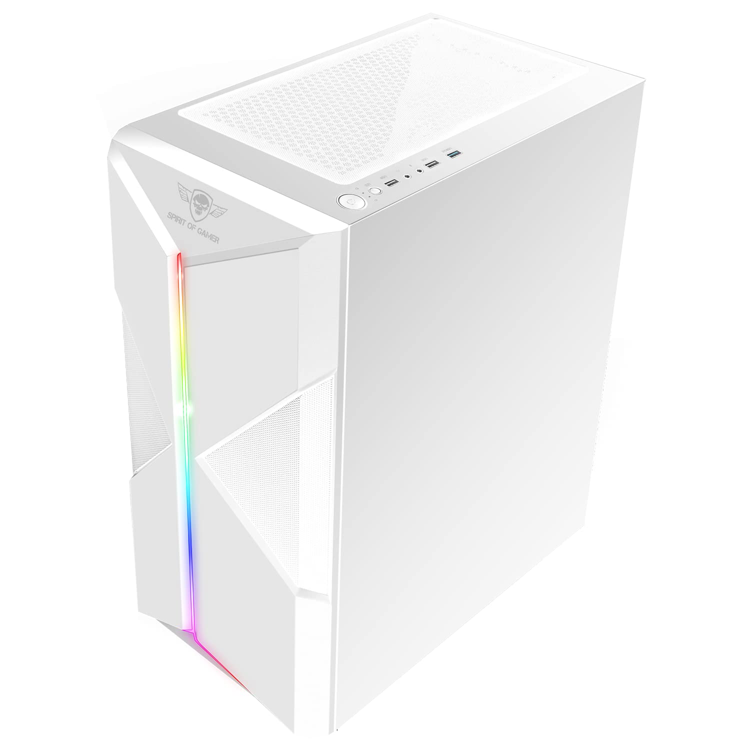 SPIRIT OF GAMER - CLONE III | Caja PC Gaming Blanca RGB | Compatible ATX/Micro ATX/ITX | Torre PC Gaming Vacía con Pared Lateral de Cristal Templado | 2 Ventiladores PC de 120 mm incluido 1 ARGB
