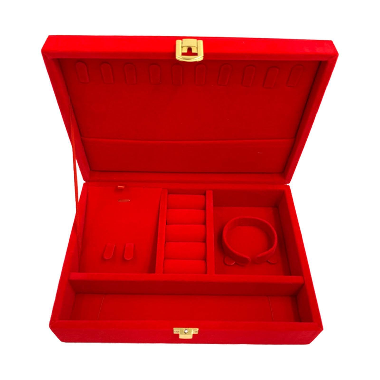 Twisaxc Red Velvet Jewelry Box Case Organizer Holder For Stunning Jewelry Display On Various Special Occasions Chinese Style Earrings Trinket Display Case