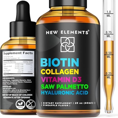 Liquid Biotin Drops with Collagen Vitamin D3 Saw Palmetto & Hyaluronic Acid for Hair Skin and Nails, Hair Growth Supplement for Men & Women | Non-GMO | Gluten-Free