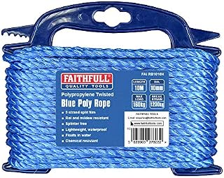 Faithfull FAIRB1010H Blue Twisted Poly Rope 10mm Dia x 10M 160kg Max Load, Breaking Strain 1200kg