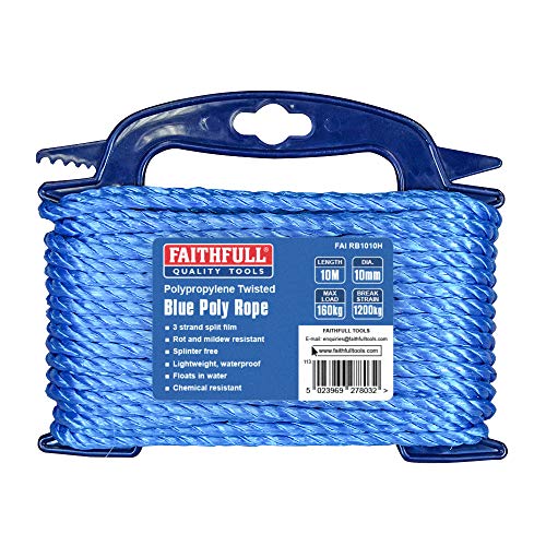 Faithfull FAIRB1010H Blue Twisted Poly Rope 10mm Dia x 10M 160kg Max Load, Breaking Strain 1200kg