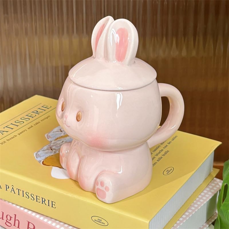 ZONSUSE Süße Hase Tasse,Tasse Lustige Form,3D Tasse mit Kaninchen,Hase Becher mit Deckel und Löffel,Personalisierte Geschenke für Familie… – Ansicht 4
