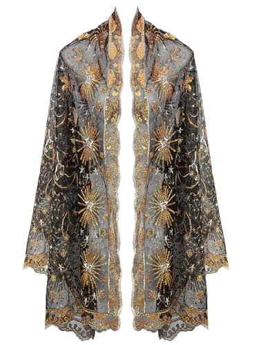 1920s Shawl, Scarf Gold Black Glittering Outfits Wraps for Women Halloween Party Holiday Costume Accessories