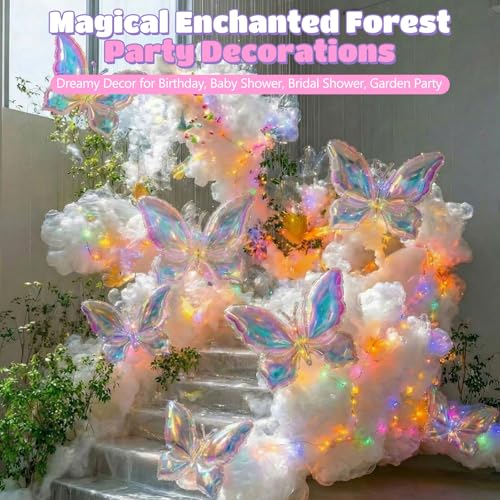 Ballons papillon irisé transparent de 99 cm avec éclairage LED USB pour anniversaire