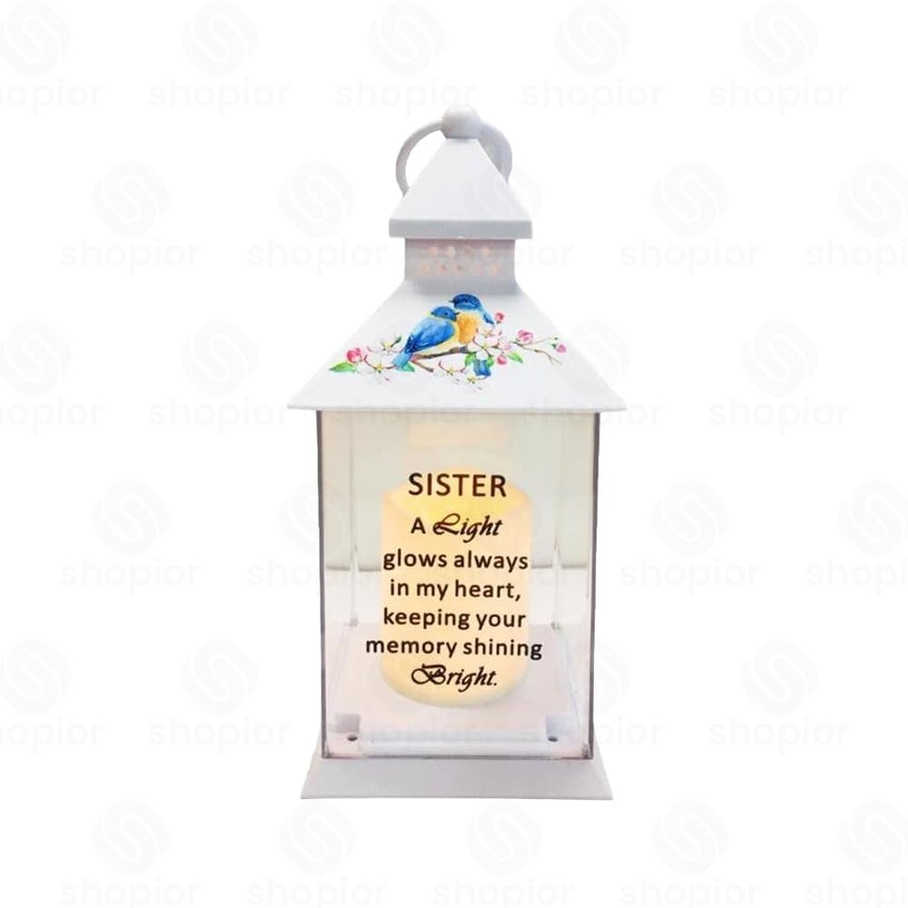 Waterproof Memorial Light Up Lantern for Graveside – Birds Flickering LED Candle with Timer, Weatherproof Remembrance Sympathy Gift or Loved Ones (Birds Lantern - Sister)
