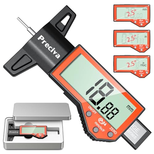 Image of Preciva Tire Tread Depth Gauge, Digital Tire Depth Gauge with Large LCD Display and Inches, Millimeters, Fraction Conversion, Tread Depth Gauge Suitable for Thread Depth, Brake Shoe and Pad Wear