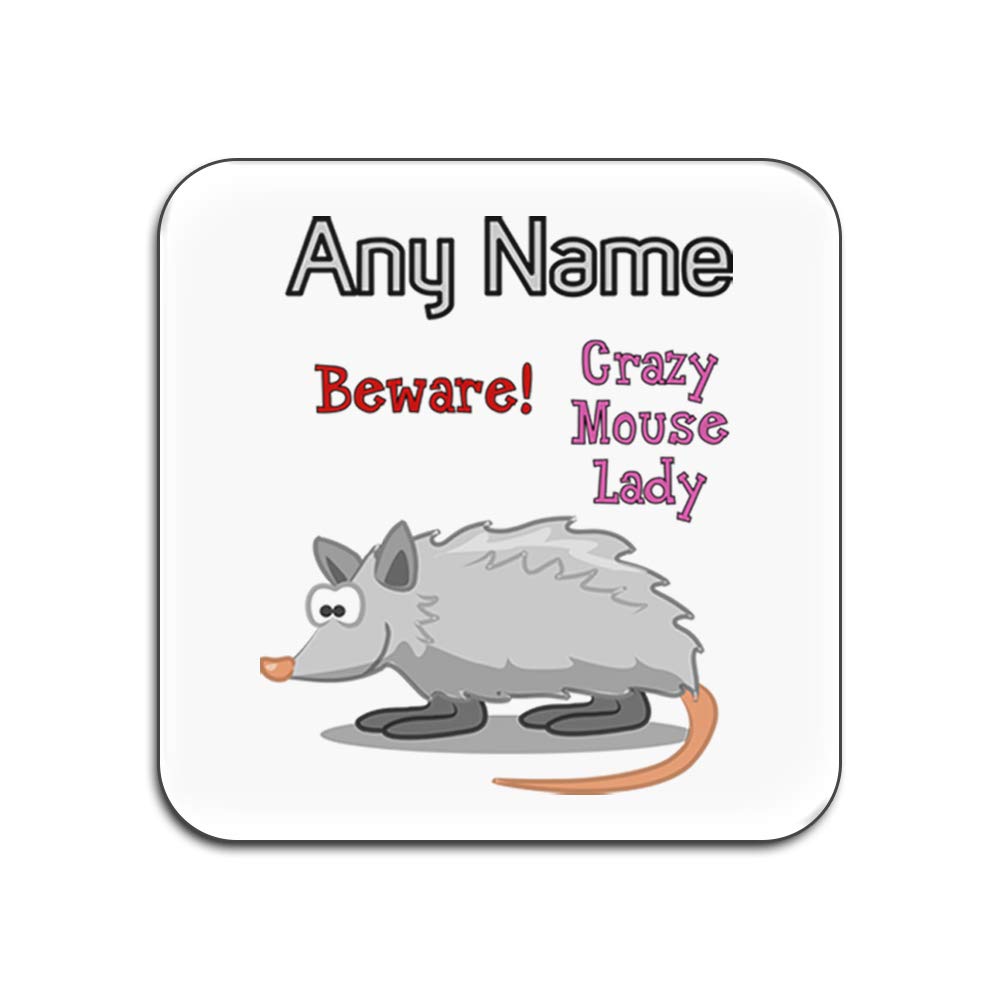Sous-verres Crazy Mouse Lady brillants, le cadeau carré original à offrir pour la maison