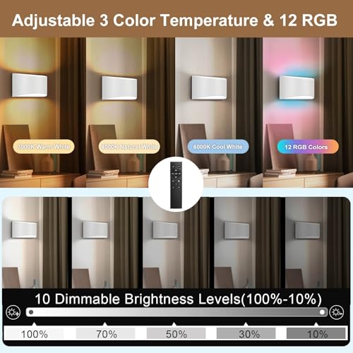 Image of TRLIFE Rechargeable Battery Operated Wall Sconces, Remote Control Dimmable Wall Sconce and 3CCT Touch Control Rechargeable Wall Lights Wall Mounted Light for Bedroom Hallway(White,2P)