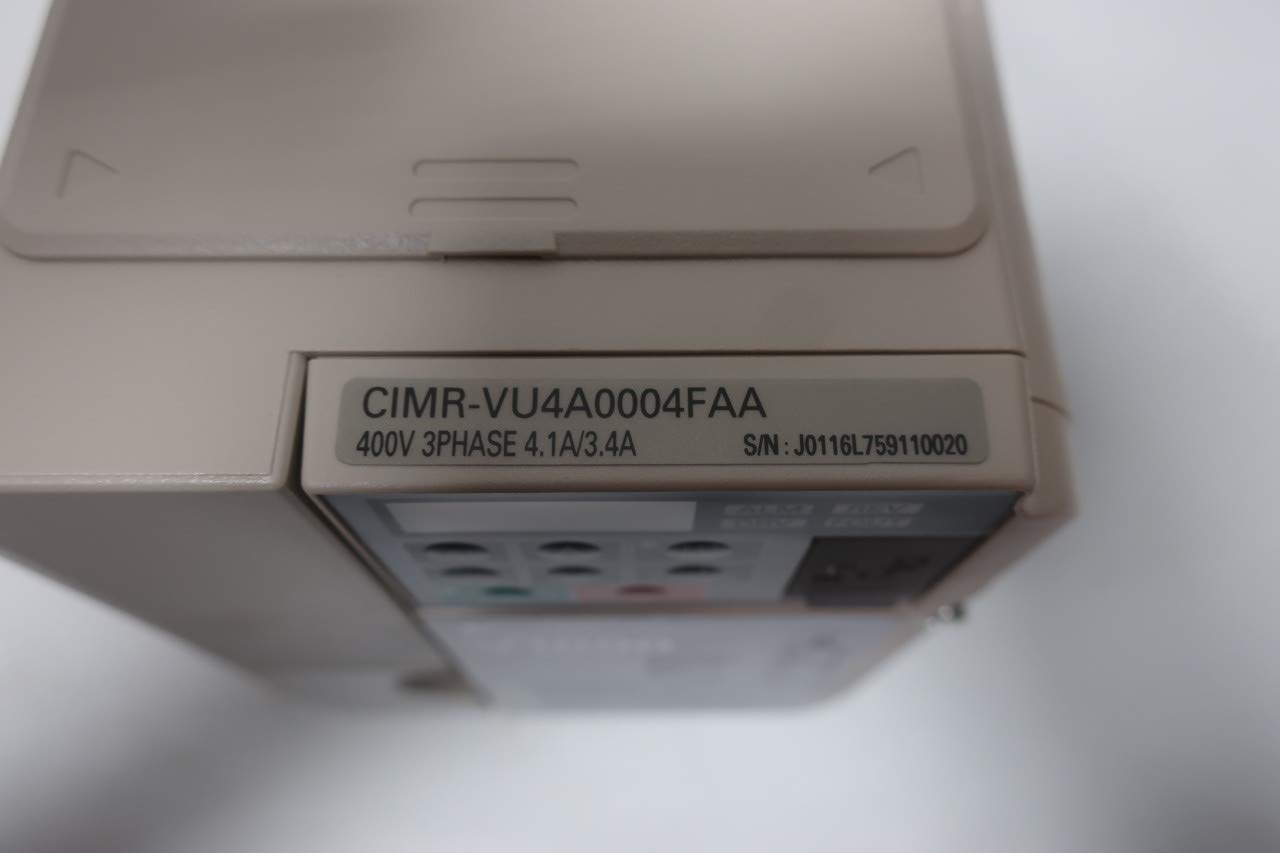 Close-up of the Yaskawa V1000 SERVO Drive showing model number CIMR-VU4A0004FAA