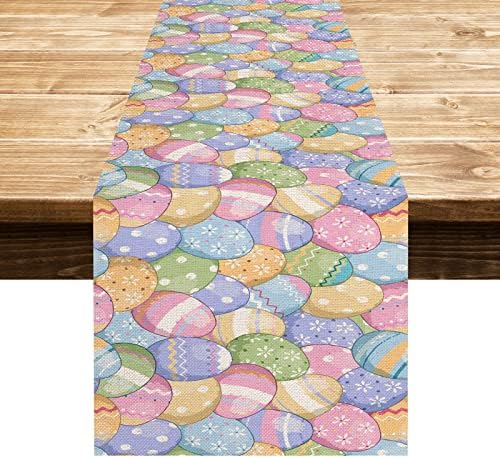 EDDERT Easter Table Runner 72 Inches Long, Burlap Easter Runner, Linen Colorful Egg Rectangle Table Runners, Perfect Easter Table Decorations Decor for The Home (13*72)