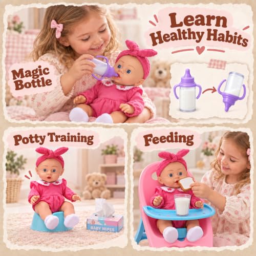Baby Doll Stroller Set for Girls, 31 PCS Doll Accessories Pretend Play Toys - Image 5