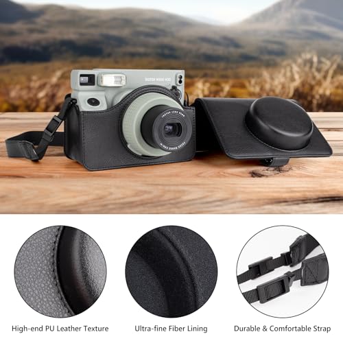 Funda para cámara Fuji WIDE 400 de cuero PU negro miniatura 4