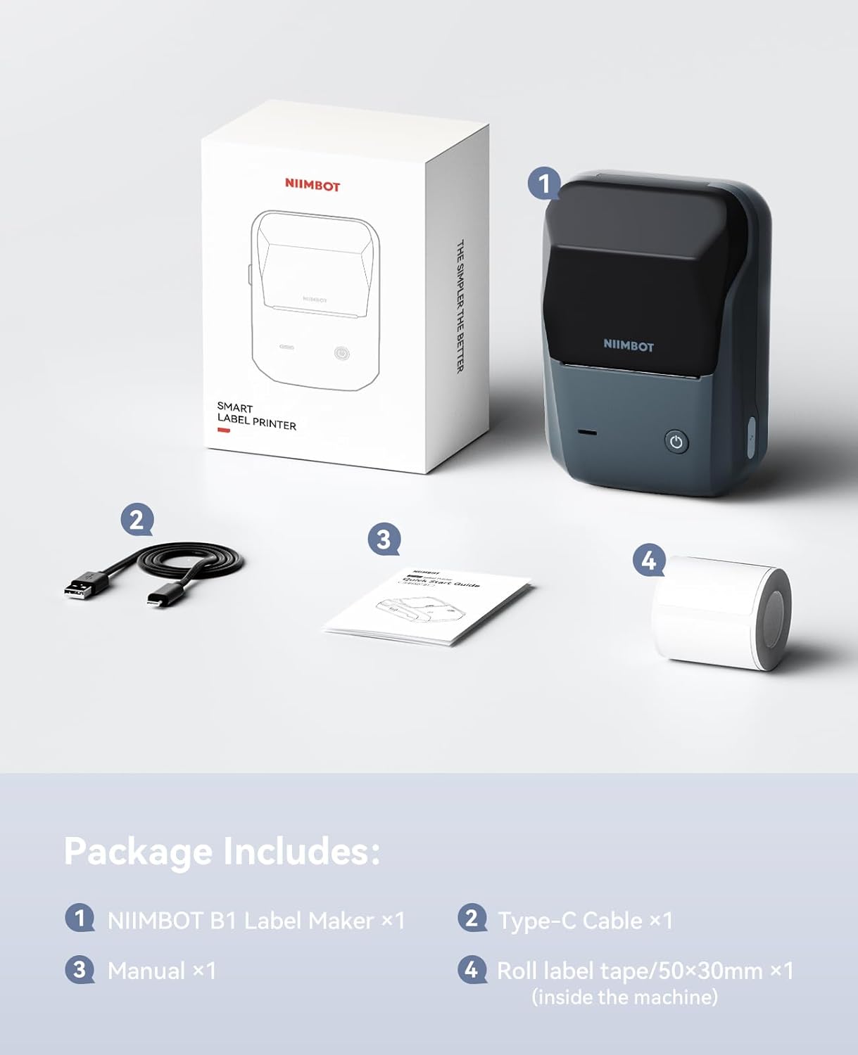 NIIMBOT B1 Label Maker Machine with Tape, 2 Inch Portable Label Printer, Bluetooth Thermal Label Printer with Multiple Templates for Small Business,Office,Home,School (Blue, 1 Printer+1 Roll Label) - Image 9