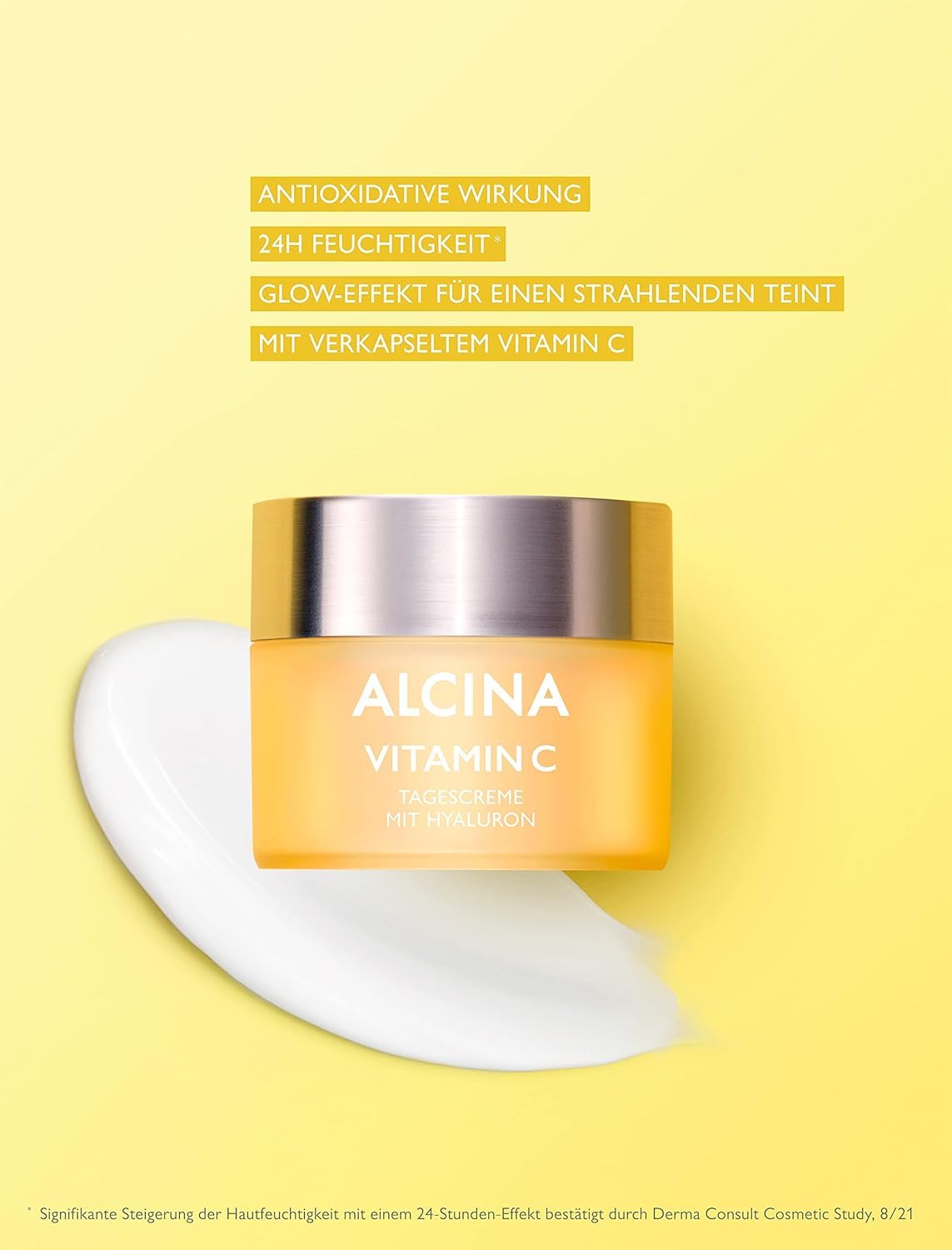 ALCINA Krem na dzień z witaminą C, 1 x 50 ml, nawilżający krem do twarzy o działaniu antyoksydacyjnym przeciwko przedwczesnemu starzeniu się skóry i efektom blasku, z kwasem hialuronowym i olejem z
