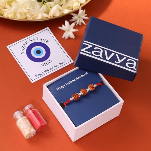 Image of ZAVYA 925 Sterling Silver Cubic Zirconia Classic Rhodium Plating Silver Rakhi | Rakhi for Brother-Happy Rakshabandhan | With Certificate of Authenticity and 925 Hallmark