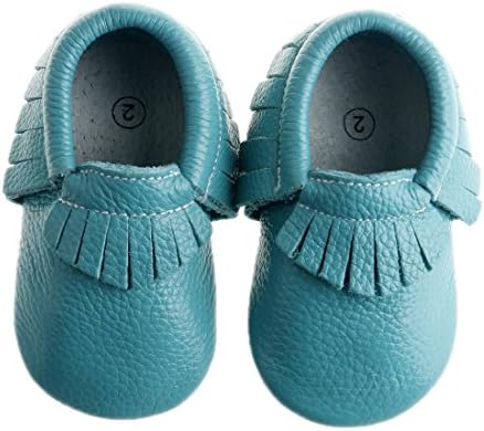 Pidoli Baby Girls Genuine Leather Soft Sole Moccasins Infant Toddler (2 12cm 4.72", Turquoise)