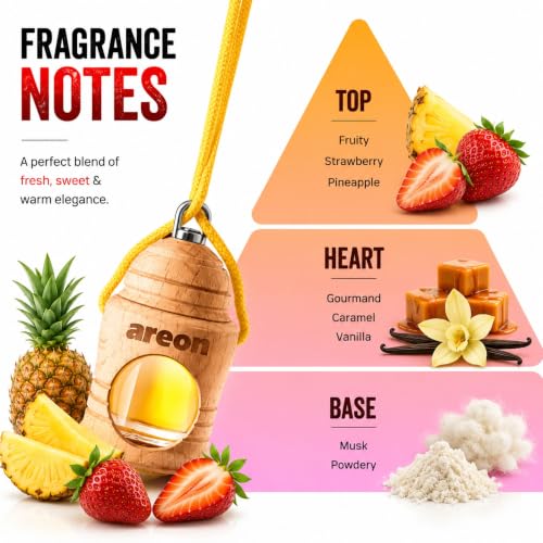 Image of AREON Fresco Premium Hanging Car Air Freshener, Vanilla, Pack of 1 | Premium Wooden Hanging Car Air Freshener with an Elegant, Compact Design. Suitable for Use in Cars, SUVs, Vans, and Trucks.