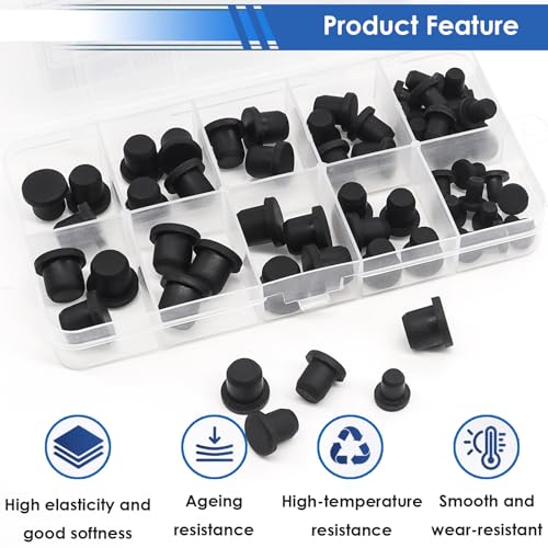 Image of smseace 50Pcs Rubber Plugs for Round Holes 5-Sizes Used for 4-9.5mm /0.15-0.37Inch ID Hole Silicone Rubber Hole Plugs in Biscuits & Plugs for Bottles Flower Pot Metal Tube