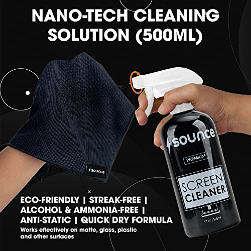 Image of Sounce 2-in-1 Professional Screen Cleaning Kit Non-Toxic, Anti-Static for Camera, Lens, Binocular, Laptop, TV, Monitor, Smartphone, Tablet (Includes: Cleaning Liquid 500ml, Plush Microfiber Cloth)