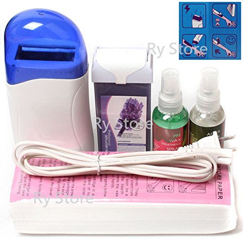 RY US Store 5 in 1 Roll-on Refillable Depilatory Hot Wax Heater Lavender Waxing Roller Hair Removal Cartridge Kit Warmer