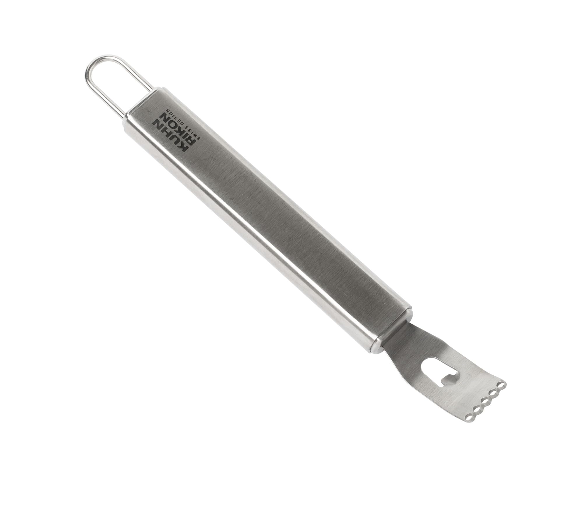 Kuhn Rikon Essential Zester - 18/10 Stainless Steel Citrus Zester and Grater for Lemon, Lime, Orange and Cheese, Comfortable Handle, Durable Kitchen Tool, Dishwasher Safe, Hanging Eyelet