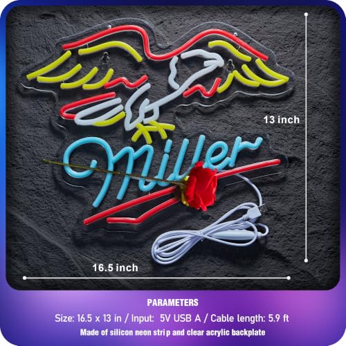 Image of Beer Neon Sign Eagle Mille LED Light with Dimmer for Bar Home Decor | Handmade USB Powered Neon Signs with Dimmer Bar Light Up Signs for Pub Home Bar Man Cave Store Party Club Gifts