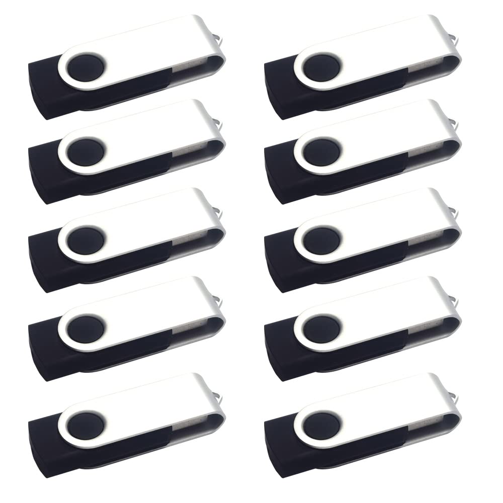 OLATEC 10 Pack Black USB 2.0 Flash Drives of 4GB 8GB 16GB Bulk Thumb Drives 360° Swivel Keychain Design Memory Sticks Pen Drive Data Storage USB Stick (8GB)