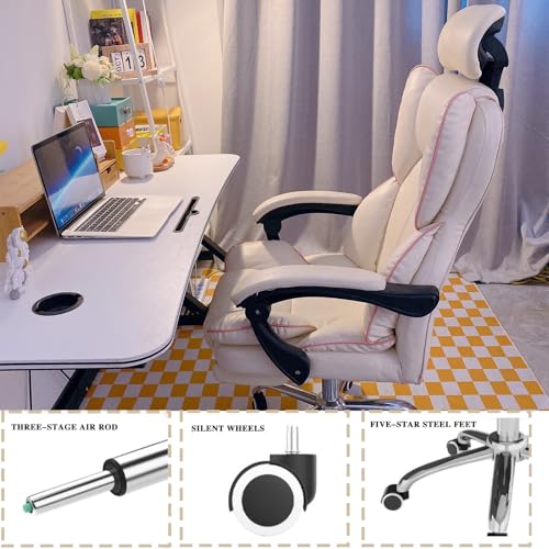 Xuegw Ergonomic Office Chair High Back Managerial Chairs Executive Chairs Cushion Lumbar Back Support Computer Chairs With Footrest And Lumbar Support Pu Leather Office Reclining Desk Chair,White thumb #3