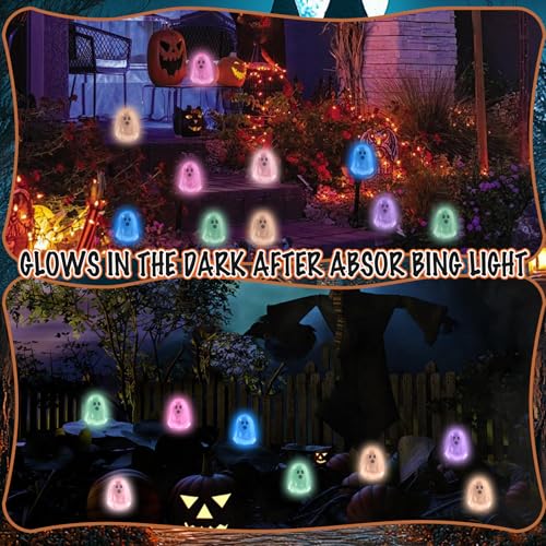 Image of 60pcs Halloween Mini Ghosts Figures Luminous Tiny Resin Ghosts Figures Hide Glow in The Dark Statue for Halloween Party Favors Dollhouse Decorations