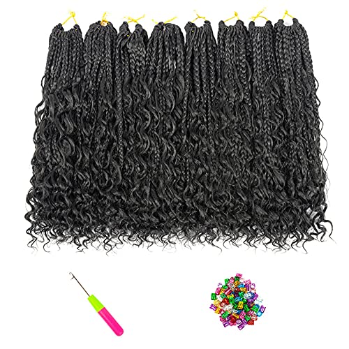 Goddess Box Braids ​Crochet Hair 8 Packs 14 Inch Bohomian Curly Ends 3X Crochet Braids Hair Extension Wavy Hairpiece Synthetic Braiding Wig.Free Accessories：Decoration Buckle and Crochet