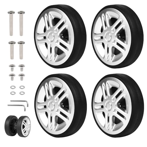 EXLECO 4pcs Ruedas Maleta 50 x 11 mm Ruedas de Cambio para Equipajes Rueda Reemplazo Maletas Ruedas de Equipaje Kit de Rueda de Repuesto para Equipaje Rueda de Viaje de Goma Plateadas