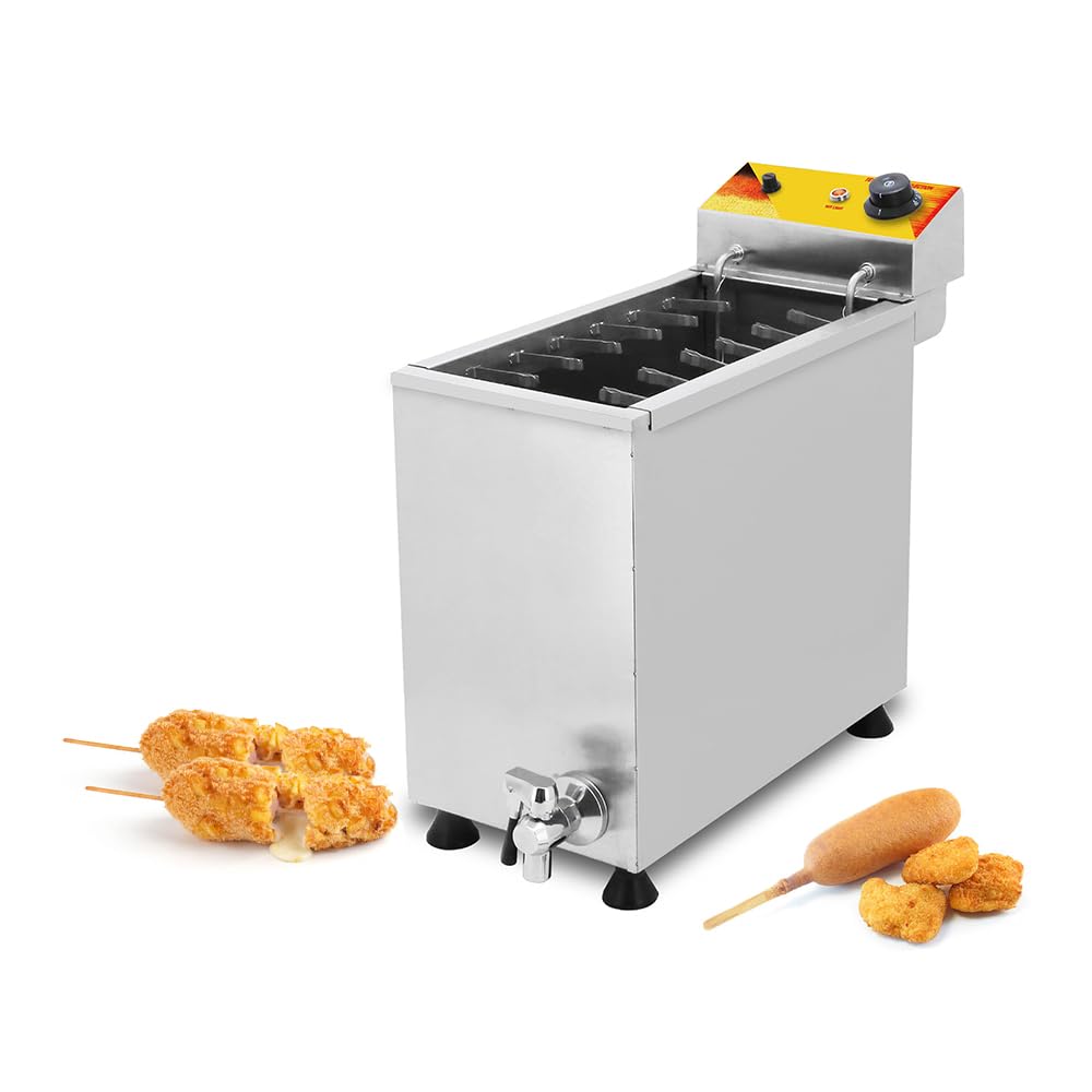 AYCDL Deep Fryer, 25L Capacity, 3kW Power, Stainless Steel, Ideal for Commercial Use, Includes 12 Hooks, Perfect for Hot Dogs and Cheese Sticks