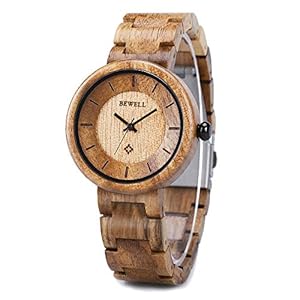 BEWELL Wood Watches for Women, Wooden Handmade Watch with Lightweight Adjustable Wood Band, Natural Casual Fashion Quartz Wristwatch