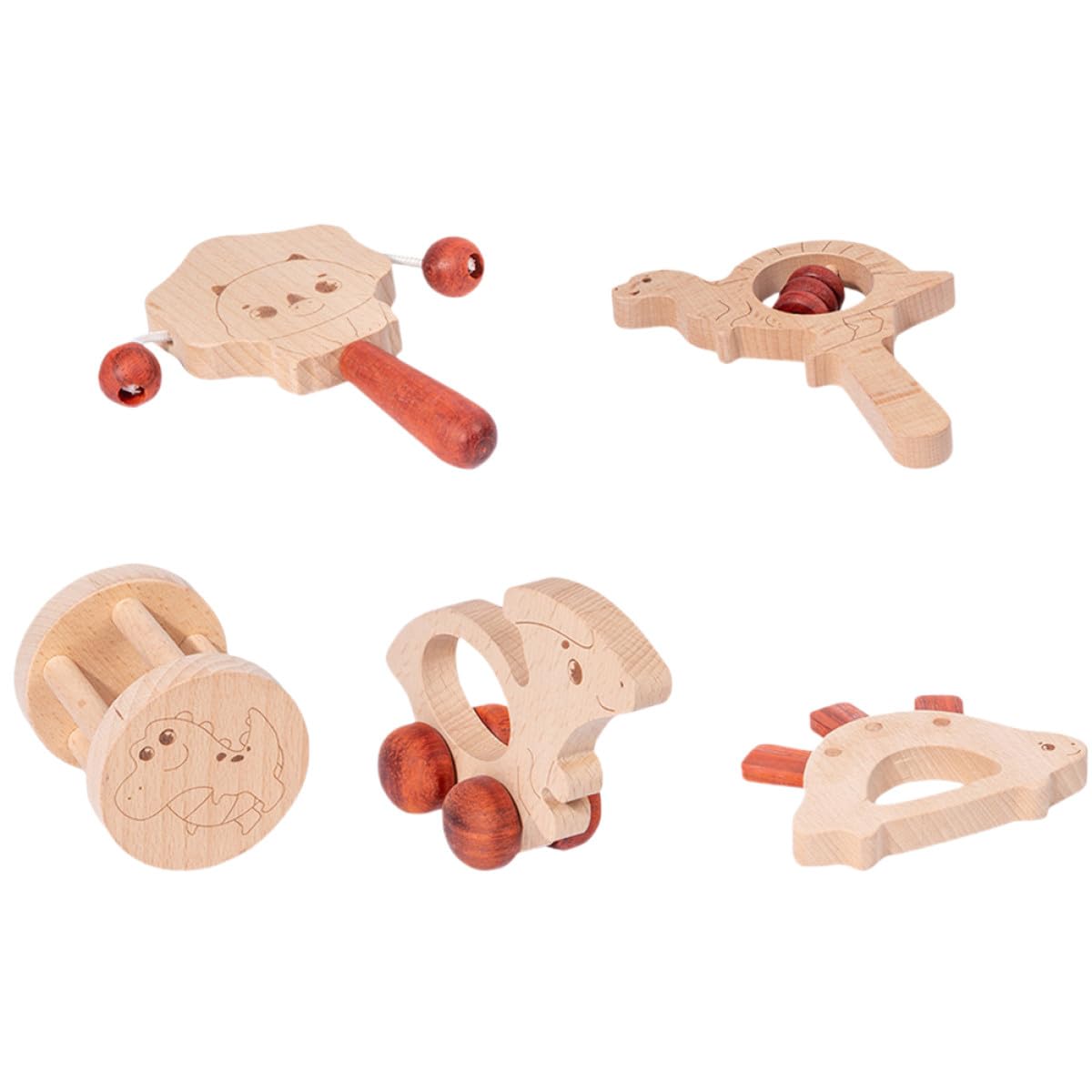TOYANDONA Set 5 Sonagli in Legno Beige per Ragazzo Ragazza, Facili da Trasportare Funzione di Allenamento della Presa per Feste di Ragazzo Ragazza
