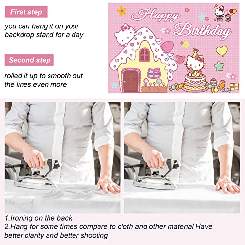 Kawaii Kitty Birthday Party Supplies, Happy Birthday Backdrop For Kawaii Theme Party, 5 X 3 Ft Cute Kitty Photography Background Banner For Girls Boys Birthday Party Decorations #TOP1