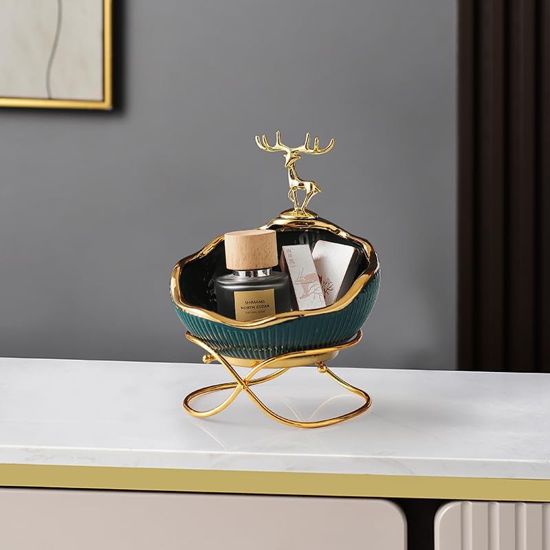 ELEGANTZ Decorative Ceramic Bowl with Gold Reindeer – Luxury Vanity Tray & Jewelry Holder – Modern Catchall Dish for Keys, Rings, Accessories – Elegant Counter Decor for Entryway, Dresser, or Bathroom image 4