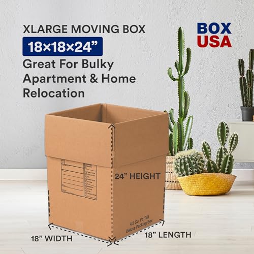 Image of BOX USA Heavy Duty Moving Boxes 18 inchL x 18 inchW x 24 inchH (6-Pack) Large - Corrugated Cardboard Box for Shipping, Mailing, Packing, Packaging and Storage