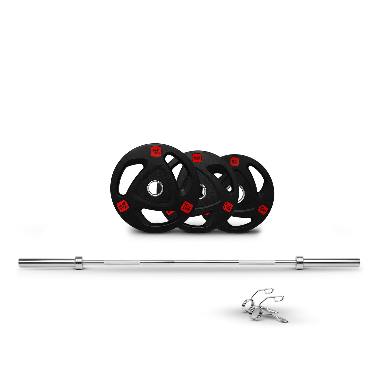 1441 Fitness Tri Grip Weight Plates with 7 Ft Olympic Barbell Combo Set (60 -160 Kg ), 2" Center Hole with Stainless Steel Ring Weight Plate for Strength Training, Crossfit, Power Training, Home & Gym